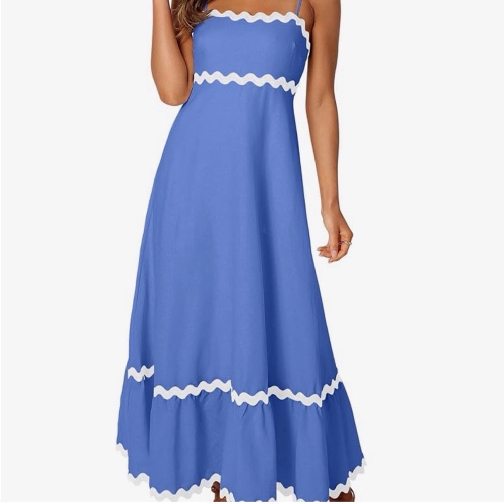 Zesica Blue Maxi Dress with White Trim